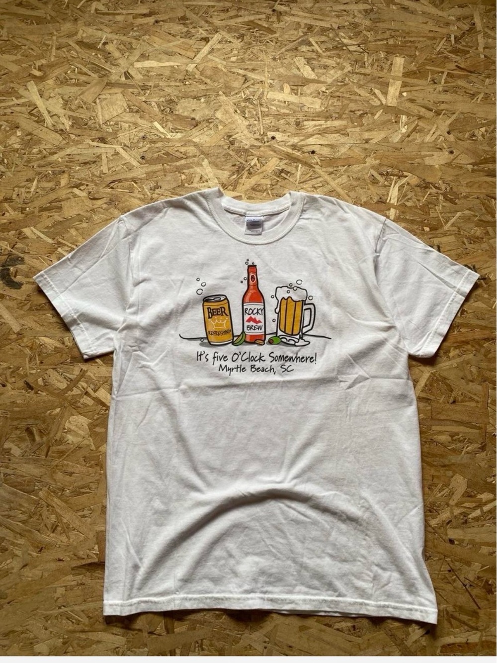 Gildan White Short-Sleeve Tee with Colorful Beer Graphic